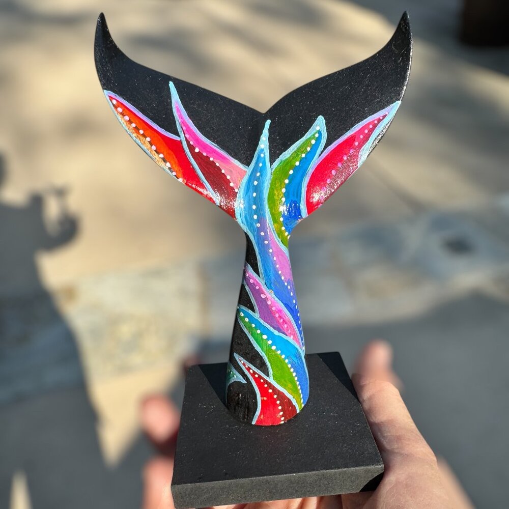 Whimsical Handmade Painted 6" Whale Tail Sculpture